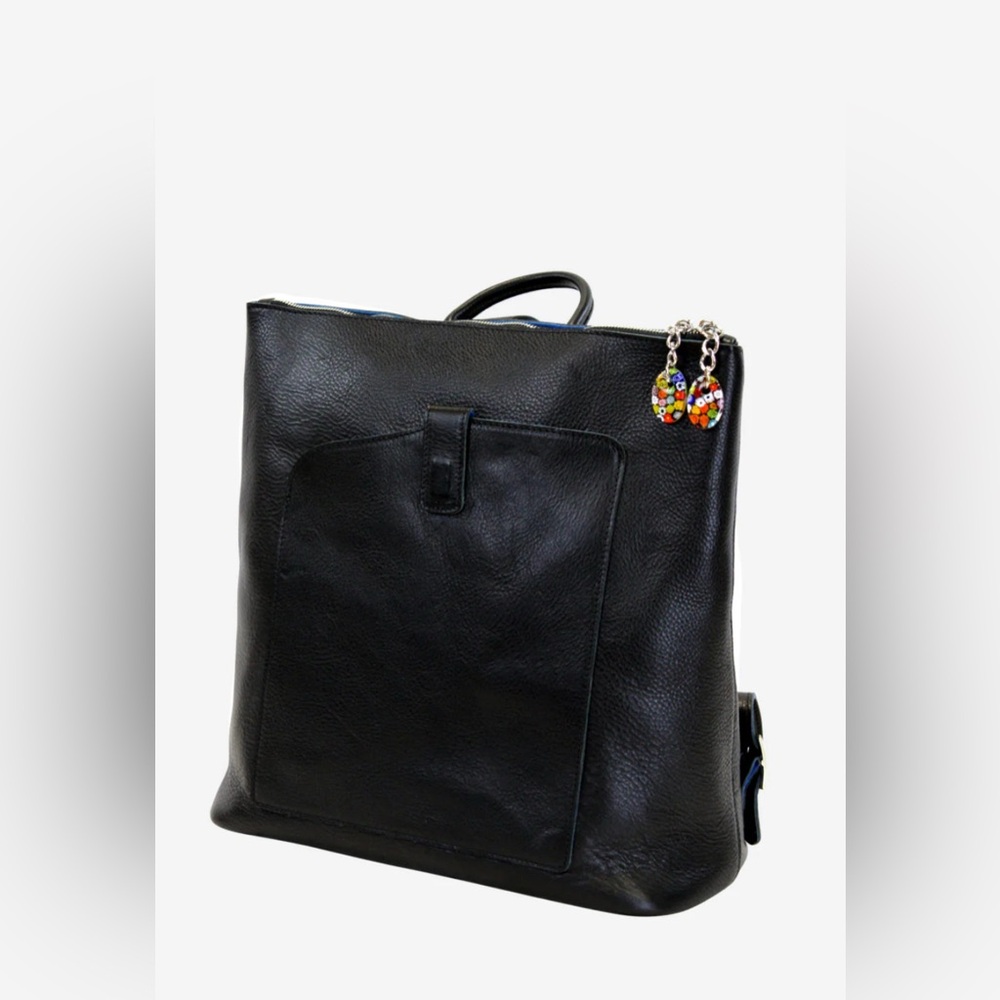 Classic Black Leather Backpack Tote - Women's Backpack